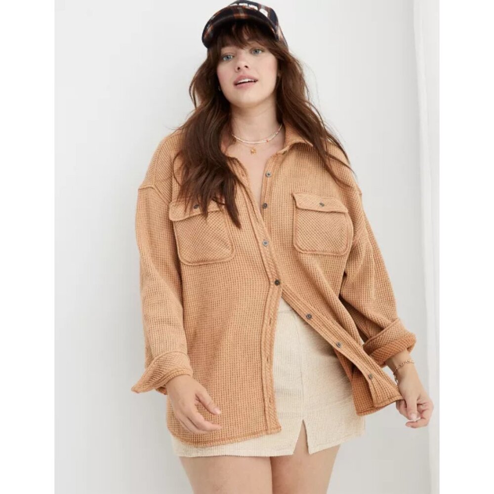 Aerie LumberJane Waffle Shirt in Cappuccino